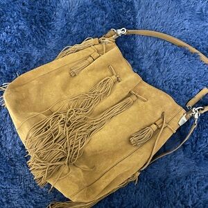 Tan Suede Fringe Shoulder Bag
